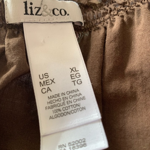 Liz & Co Brown Eyelet Peasant Top Sz XL - Picture 3 of 6